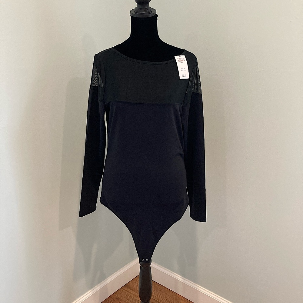 Abercrombie & Fitch Long-Sleeve Mesh Crew Bodysuit Black Size Large New With Tag